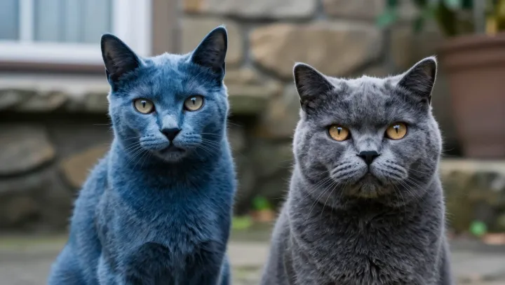 Porovnání modrých kočičích plemen: vlastnosti kartouzské kočky a britské krátkosrsté kočky