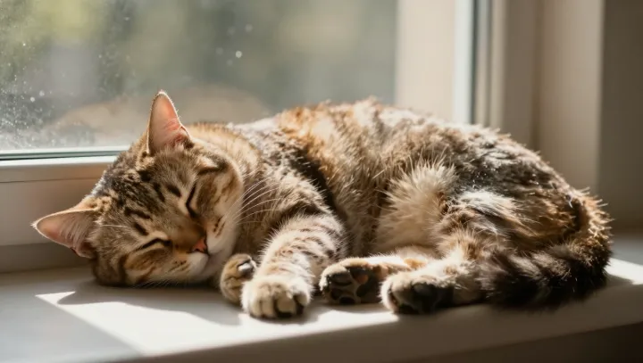 Кошка так спит, будто шпионит за нами, серьёзно