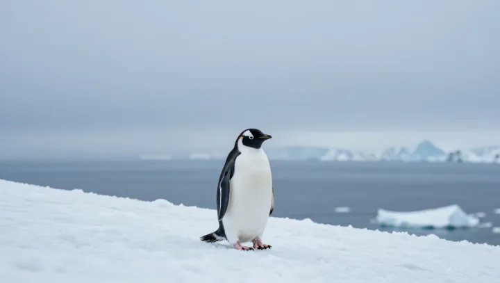 Tučňák bos na ledu a nohy v klidu, cože