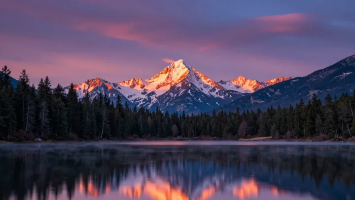 When a brief sunset lingers on a mountain lake
