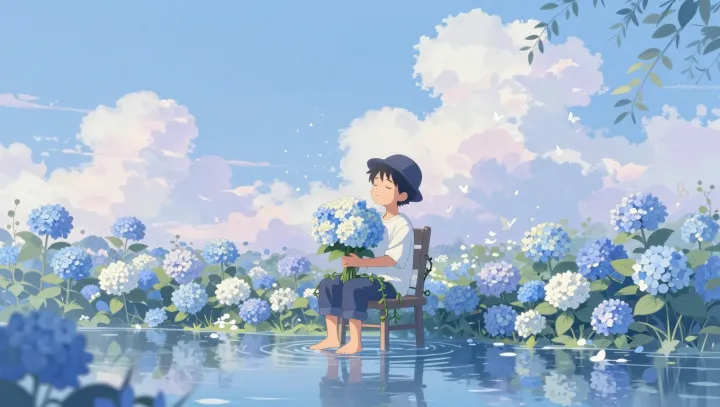 The Silent Lab in a Field of Blue