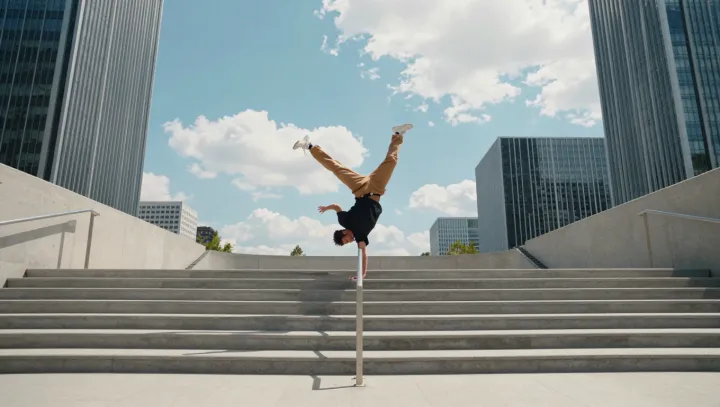 One-arm handstands on the city stairs