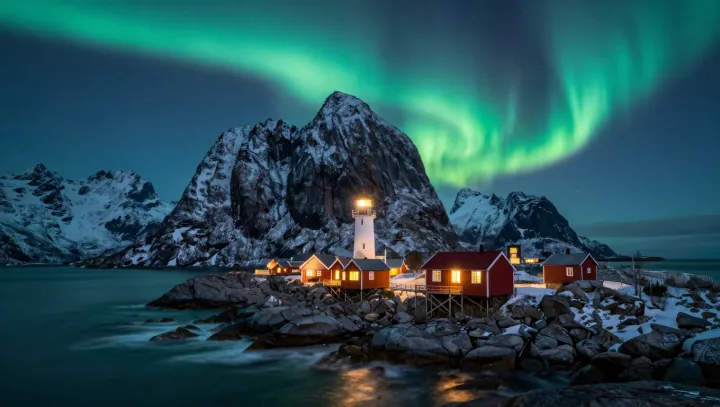 Midnight Aurora Over A Silent Harbor