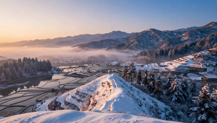 Snow Terraces That Turn Dawn Into Fire