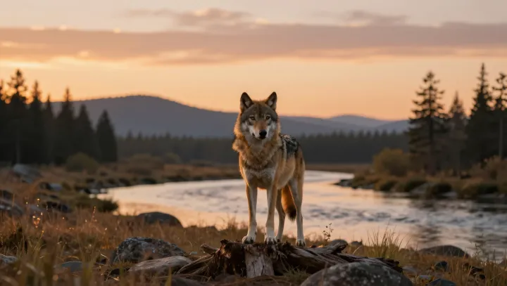 A Wolf Listens at Sunset